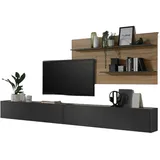 furn.design Wohnwand Grau, Eiche Wotan, Holzwerkstoff, Nachbildung,Eiche, Uni, Holz Optik, 300x180x30 cm, Wohnzimmer, Wohnwände, Wohnwand-Sets