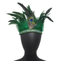 Asudaro Feder Kopfschmuck Krone Federbesatz Tribal Kopfschmuck Dekorative Stirnbänder Für Party, Kostüm, Halloween - Grün