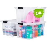 konzept 14L Aufbewahrungsbox mit Deckel 3er Set, sicher verschlossen, lebensmittelecht, stapelbar, transparent, Plastikboxen, Boxen Aufbewahrung.