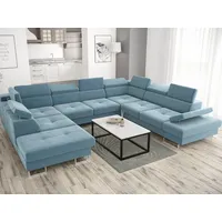 Möbel für Dich Wohnlandschaft XXL Galaxy Max1 in U-Form, mit Stoff- und Farbauswahl, Schlaffunktion, 2 Bettkästen, neun verstellbare Kopfstützen
