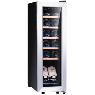 Kalamera Weinkühlschrank, 12 Flaschen 35 Liter Weinklimaschrank klein mit Kompressor, 5-18°C, KRC-35FCSS