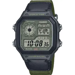 Chronograph, olivgrün, schwarz, CASIO TIMELESS COLLECTION, Armbanduhren, Herren, Quarzuhr, Armbanduhr, Herrenuhr, Digitaluhr, bis 10 bar wasserdicht