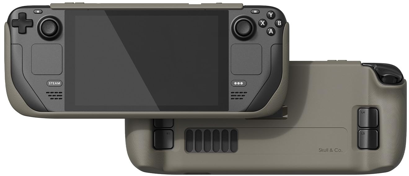 Skull & Co. GripCase SD for Steam Deck and Steam Deck OLED: A Soft Protective Case with Textured Grips Full Protection and Stand, Shock-Absorption Non-Slip and Anti-Scratch Cover Design - Coyote Gray