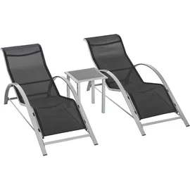 Outsunny Gartenliege Set 3-tlg. Schwarz/Silber