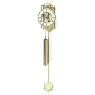 AMS Mechanische Skelettuhr mit Metallräderwerk, Pendel, Gold, Industriell, Wandhalterung