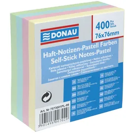 Donau Elektronik DONAU 7573001PL-99 Haftnotizen Klebezettel, 76 x 76 mm, 1x400 Blätter, Pastell/Selbstklebende Sticky Notes