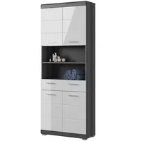 Inn.furn Badezimmer Hochschrank "Shawn" weiß Hochglanz und Rauchsilber grau