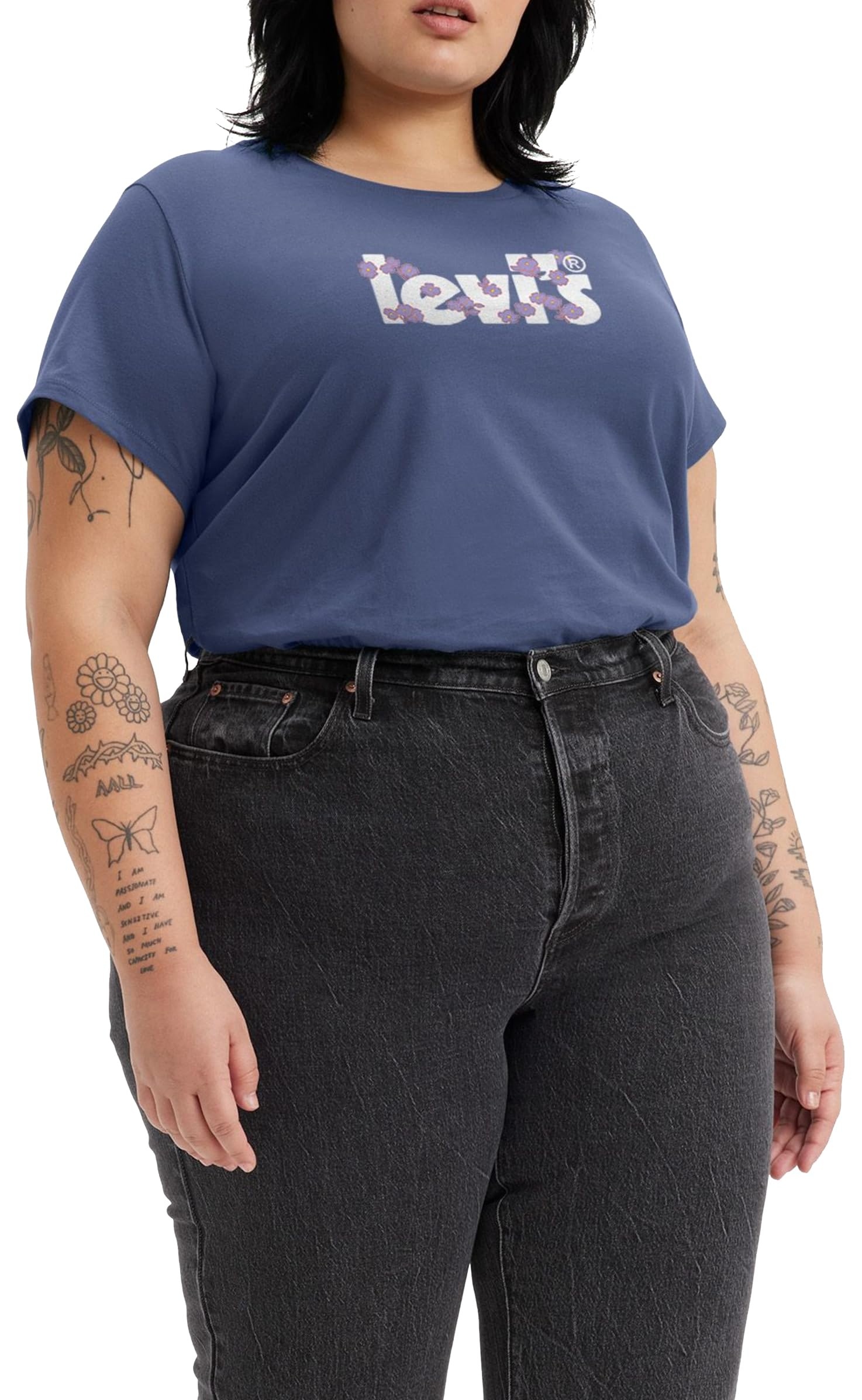 Levi's Damen Plus Size Perfect Tee T-Shirt, Flower Poster Logo Crown Blue, 1XL