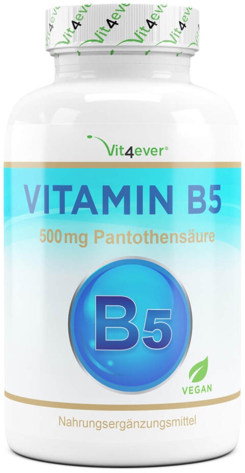 Vitamin B5 - 500 mg - 180 Kapseln - Pantothensäure - Hochdosiert - Vegan