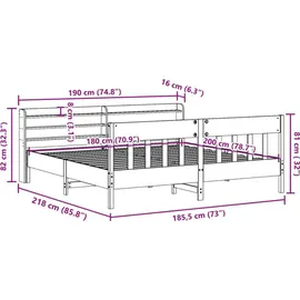 vidaXL Massivholzbett 180 x 200 cm Braun