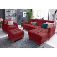 exxpo - sofa fashion "Elio, kompakt, bequem & zeitloses Design, Breite 217cm, L-Form", rot (bordeaux), B:217cm H:84cm T:157cm, Luxus-Kunstleder;NaturLEDER (echtes Rindsleder) in Sitz und Rücken.