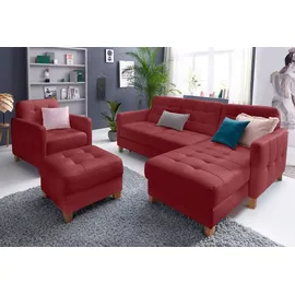 exxpo - sofa fashion "Elio, kompakt, bequem & zeitloses Design, Breite 217cm, L-Form", rot (bordeaux), B:217cm H:84cm T:157cm, Luxus-Kunstleder;NaturLEDER (echtes Rindsleder) in Sitz und Rücken.