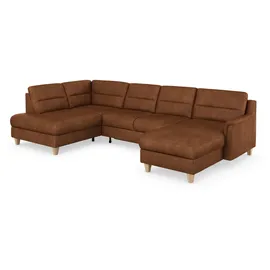 sit&more Wohnlandschaft SIT & MORE "Farö U-Form", braun (cognac), B:325cm H:90cm T:187cm, Sofas, Wohnlandschaft, inklusive Federkern, wahlweise mit Bettfunktion und Bettkasten