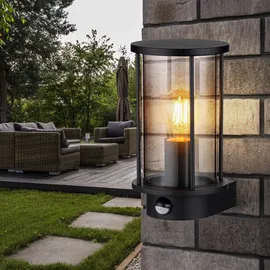 GLOBO Wandleuchte Außenlampe Fassadenleuchte Bewegungsmelder Glas Rauch Edelstahl Gartenleuchte, 1x E27, Hxb in cm: 25,2x14,3