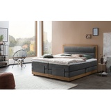 Belanoti Boxspringbett MODELA (Boxspringbett 160x200 elektrisch verstellbar Bett 160x200 mit Motor, 7-Zonen Taschenfederkern Matratze inklusive Visco Topper), in der Farbe Anthrazit H2/H3 Polsterbett Motorbett mit Eiche schwarz