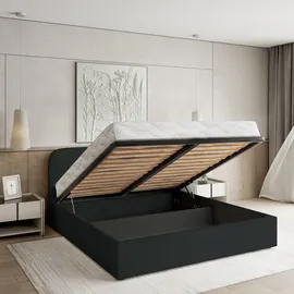 masseno Polsterbett, Schwarz, Holz, 140x200 cm, Schlafzimmer, Betten, Polsterbetten