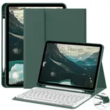 JKSML Tastatur Hülle für iPad 10 Generation 10,9 Zoll 2022, iPad 10. Gen Tastatur Hülle mit Pencil Halter, Soft TPU Rückseite Gehäuse, Bluetooth QWERTZ Tastatur, Auto Schlafen/Wecken, Dunkelgrün