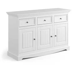 Sideboard Landhaus Stil weiss aus Kiefer Massivholz drei Schubladen