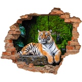 WallSpirit WCB Wandtattoo - Wanddurchbruch mit Aussicht auf Tiger 90 x 74 cm - Wandaufkleber