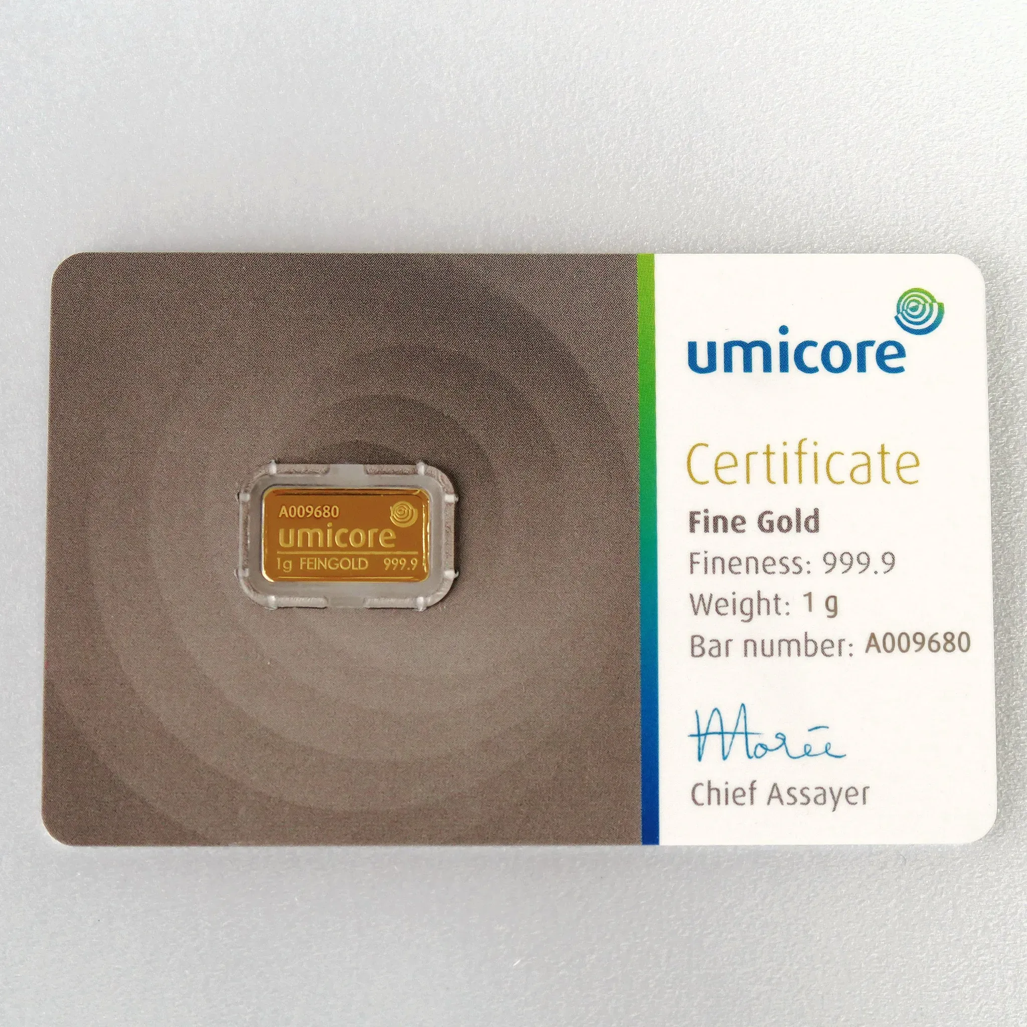 Goldbarren 1g UMICORE/Blister m. Zertifikat