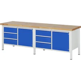 Rau Werkbank höhenverstellbar 8468A2, B2500xT700xH840-1040mm, 6x Schublade-TA, 2x Tür