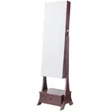 Stehender Spiegel-Schmuckschrank, Verschließbar, Samt ausgekleidet, led, Schublade, Vollständig, Braun, Freistehend Organizer - Mophorn