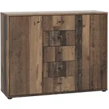 Forte TEMPRA 2 Kommode mit 2 Türen und 5 Schubladen, Holzwerkstoff, Old – Wood Vintage Dekor, (B x H x T) 108,8 cm