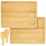 Dune Design 2 Personen Raclette Teller Set Holz - 30x22cm Pfännchen Untersetzer mit Spachtel