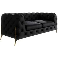s-style möbel Milton Chesterfield Sofa 2-Sitzer Willow mit Metall Füßen, Schwarz