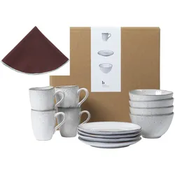 Frühstücks-Geschirrset BROSTE COPENHAGEN "Nordic Sand, inklusive Serviette Wilhemina", beige (natur), 16 tlg., Keramik, Geschirr-Sets, Beliebte Geschirr Sets Exclusiv mit Geschenk