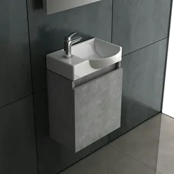 Alpenberger Gäste-WC Waschtisch Set | Badmöbel Cement mit SoftClose Funktion | Vormontierter Unterschrank mit Waschbecken | Keramik Waschplatz Bad