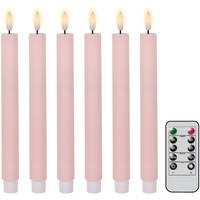 Eldnacele Echtwachs LED Stabkerzen mit Fernbedienung, 24cm flammenlose Kerzen, batteriebetriebene Fensterkerzen mit 3D flackernder Flamme für Hochzeit, Halloween, Zuhause, Weihnachtsdekoration(Rosa)