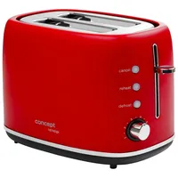 Concept TE2062 Klassischer Retro-Toaster mit variabler Schlitzbreite Elektronischer Timer 6 Toaststufen Heizgitter Retro-Design 870 W (Rot)