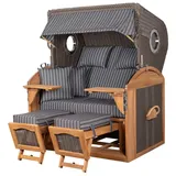 Mr. Deko Strandkorb Komplettset - bene living - Borkum XL Teak - PE grau - Modell 500 - inkl. Liftersystem