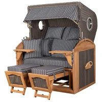 Mr. Deko Strandkorb Komplettset - bene living - Borkum XL Teak - PE grau - Modell 500 - inkl. Liftersystem