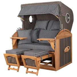 Mr. Deko Strandkorb Komplettset - bene living - Borkum XL Teak - PE grau - Modell 500 - inkl. Liftersystem