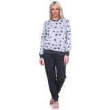 Normann Pyjama Damen Frottee Schlafanzug mit Bündchen Pyjama in Herz Optik grau 40/42