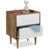 Relaxdays Schränkchen mit 2 Schubladen, Wohn- & Schlafzimmer, Sideboard, HBT 59,5x48x39,5 cm, Kommode modern, braun/weiß