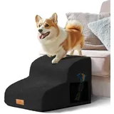 Masthome Hundetreppe 2 Stufen,Haustiertreppe aus Schaumstoff,Katzentreppe für Alte Katzen,Hundetreppe für kleine Hunde,Hunderampe mit Waschbar Plüschbezug für Bett, Couch, Schwarze