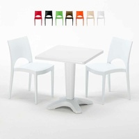 Weiß Quadratisch Tisch und 2 Stühle Farbiges Polypropylen-Innenmastenset Grand Soleil Paris Patio