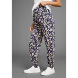 NEUN MONATE Umstandshose NEUN MONATE "Haremshose für Schwangerschaft und Stillzeit", Damen, Gr. 40/42, N-Gr, blau (marine geblümt), Jersey, Obermaterial: 95% Viskose, 5% Elasthan, bedruckt, geblümt, Basic, bequem lang, Hosen, in bequemer Passform und mit Blumenmuster