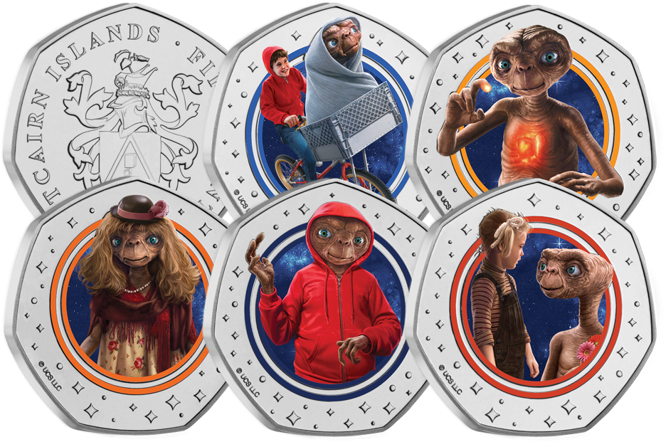 Das offizielle 5er-Farbmünzen-Set „40 Jahre E.T. – der Außerirdische“!