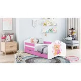 HAPPY BABIES Kinderbett - Mit Matratze & Schublade und Rausfallschutz, 80x160, Mädchen Kinderbetten & Jugendbett Jungen Kids Bed - Rosa