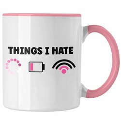 Trendation Tasse Trendation – Lustige Programmiererin Computer Gaming Geschenk Tasse Things I Hate Kaffeetasse Geschenkidee rosa