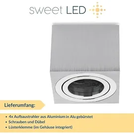 Sweet Led Aufbauspots flach 50mm silber 4x Deckenspots alu LED strahler eckig