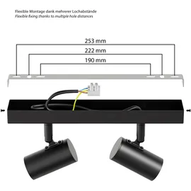 ledscom.de E27 Vintage Decken-Leuchte FARE, Retro, schwarz, schwenkbar, 2-flammig +LED Lampen gold je max. je 778lm extra-warmweiß 3-Stufen Dimmen