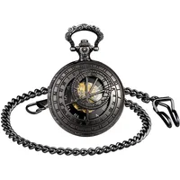 MICGIGI-Unisex Taschenuhr mit Kette Analog Handaufzug 12 Konstellation Hohlen Mechanische Taschenuhren Schwarz