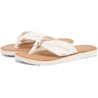 Zehentrenner TOMMY HILFIGER "TH LTR FOOTBED SUMMER SANDAL", Damen, Gr. 36, creme, Textil, Basic, Schuhe Zehentrenner, Sommerschuh, Strandschuh, Dianette, Flat mit Logoemblem