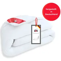 RIBECO Daunenbettdecke Johanna, Bettdecke in 135x200 und 155x220cm und weiteren Größen, Füllung: 80% Daunen, 20% Federn, Bezug: 100% Baumwolle, Topseller, Daunen und Federn, Daunendecke, Federdecke, Made in Germany weiß 200 cm x 200 cm