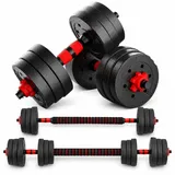 2 in 1 Hanteln Set 15-30kg, Verstellbares Hantelset mit Kurzhanteln und Langhantel-Verbinder, 20 kg Gewichtsset für Zuhause, mit Anti-Rutsch-Griffen und Schnellverschluss